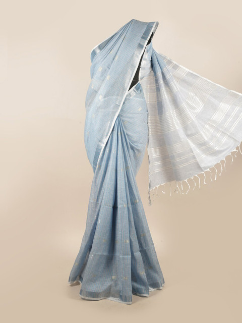 

Pothys Blue & Silver-Toned Pure Linen Saree