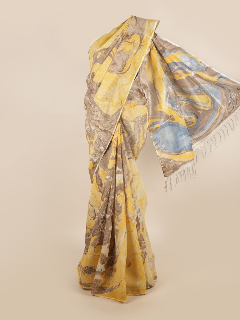 

Pothys Yellow & Brown Printed Pure Linen Saree