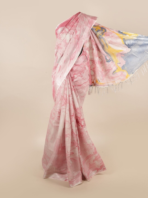 

Pothys Pink & Blue Pure Linen Saree