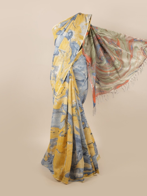 

Pothys Yellow & Blue Pure Linen Saree
