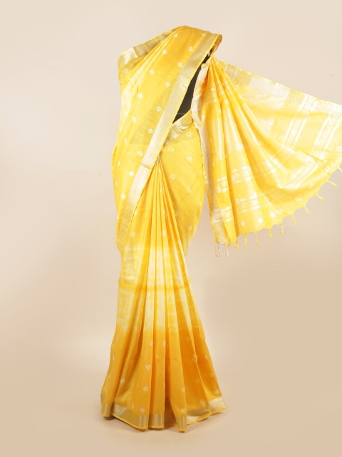 

Pothys Yellow & White Bandhani Printed Pure Linen Saree