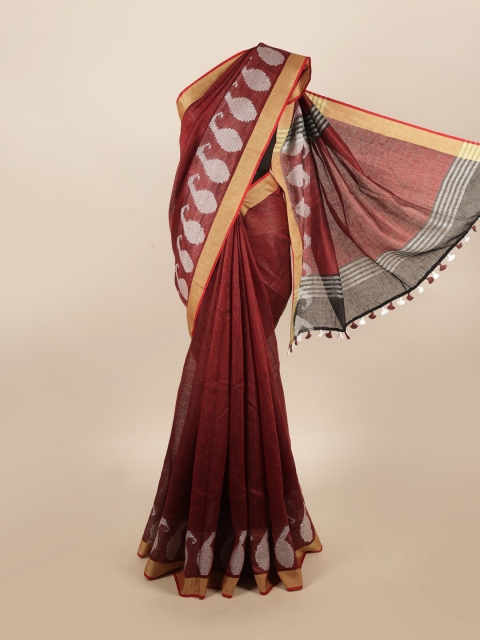 

Pothys Women Maroon Printed Linen Saree