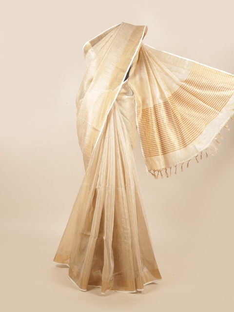 

Pothys Cream-Coloured & Gold-Toned Zari Pure Linen Saree