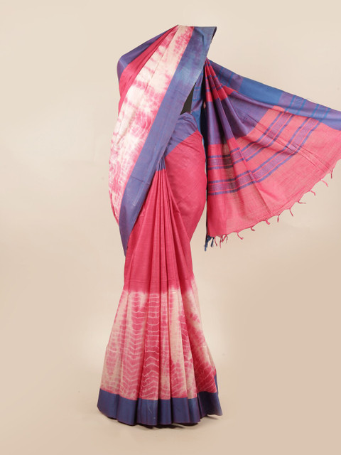 

Pothys Pink & Blue Pure Linen Printed Saree