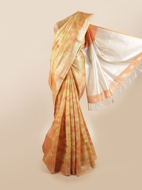 

Pothys Orange & Silver Pure Linen Saree
