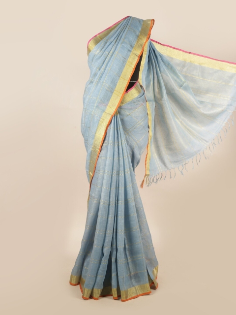 

Pothys Blue Checked Woven Design Pure Linen Saree