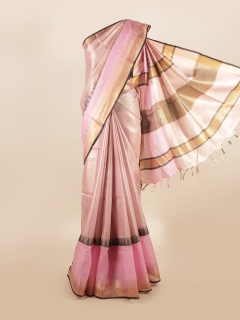 

Pothys Pink & Gold-Toned Woven Design Zari Pure Linen Saree