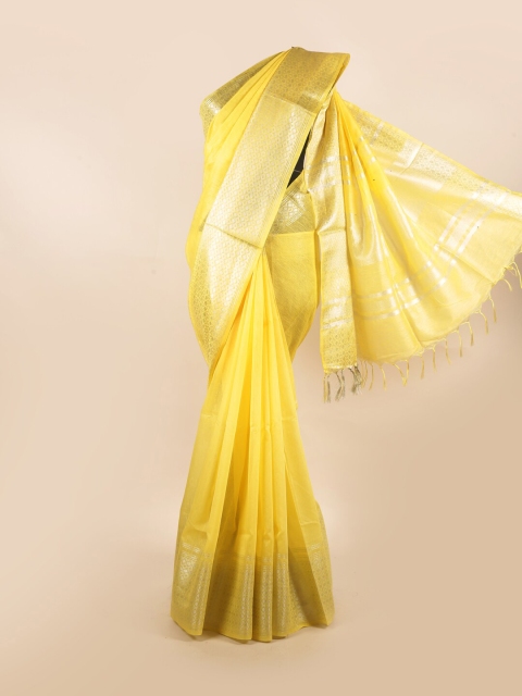 

Pothys Yellow & Gold-Coloured Zari Pure Linen Saree