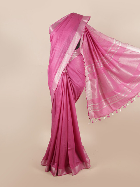 

Pothys Pink & Silver-Toned Pure Linen Saree
