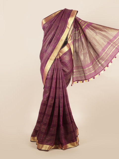 

Pothys Purple & Gold-Toned Checked Zari Pure Linen Saree
