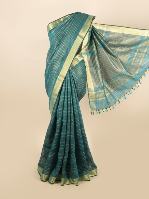 

Pothys Women Blue Printed Linen Saree