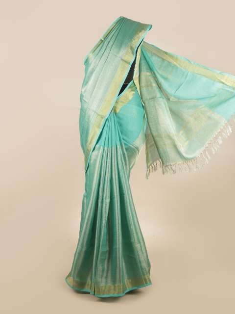 

Pothys Sea Green & Gold-Toned Solid Pure Linen Saree