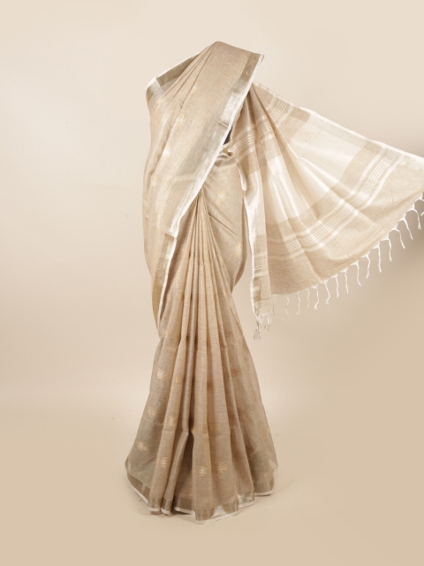 

Pothys Brown & Silver-Toned Striped Pure Linen Saree