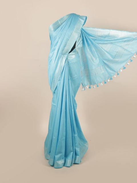

Pothys Blue & Silver-Toned Zari Pure Linen Saree