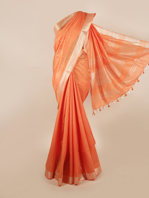 

Pothys Women Orange Printed Linen Saree