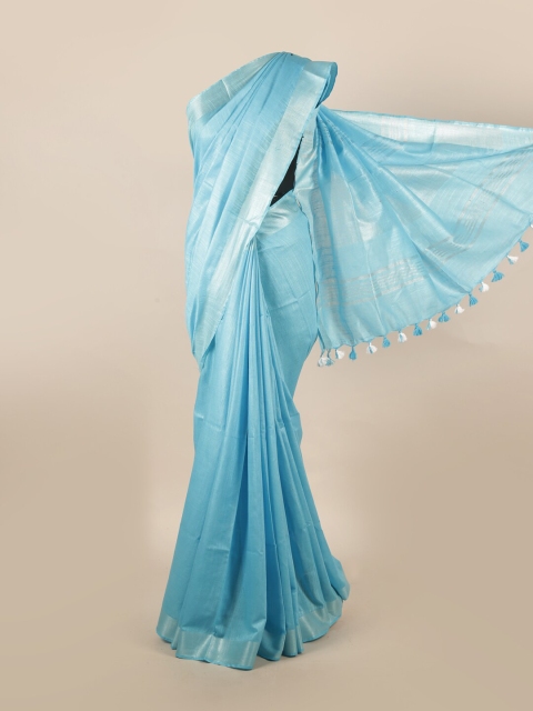 

Pothys Blue & Silver-Toned Pure Linen Saree