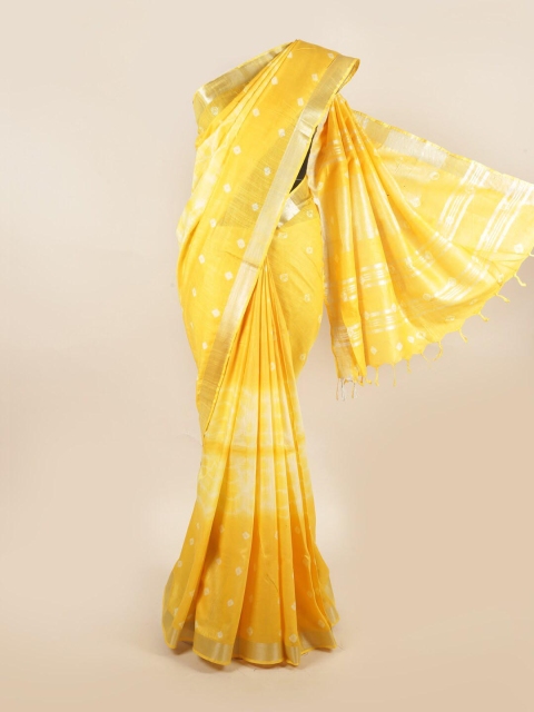 

Pothys Yellow & Gold Pure Linen Saree