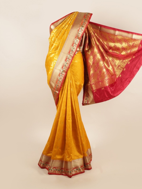 

Pothys Women Yellow Printed Art Silk Saree