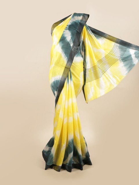 

Pothys Yellow & Black Tie and Dye Pure Linen Saree