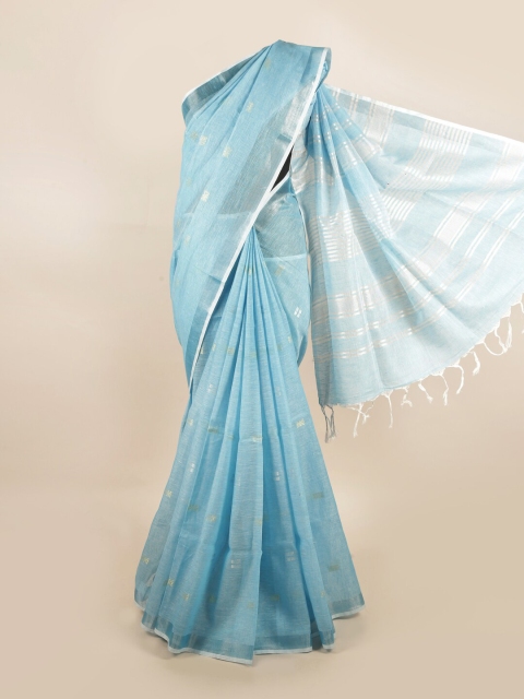 

Pothys Blue & Silver Ethnic Motifs Zari Pure Linen Saree