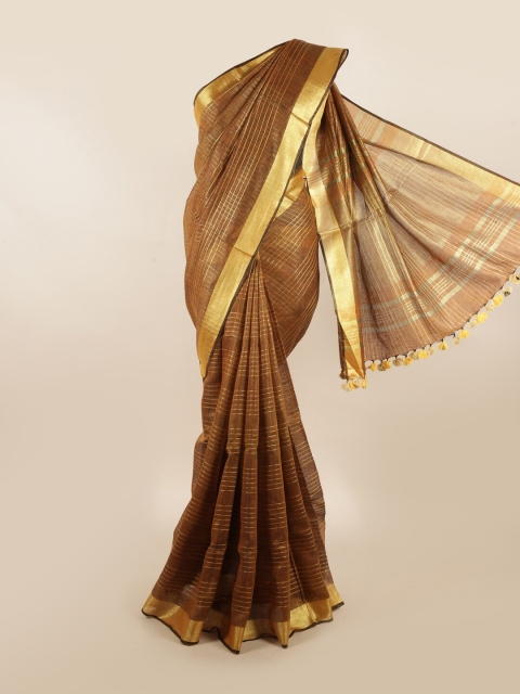 

Pothys Brown & Gold-Toned Woven Design Pure Linen Saree
