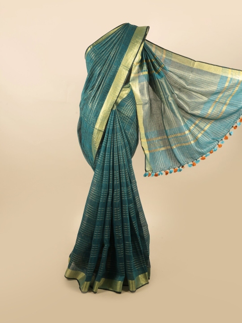 

Pothys Blue & Gold-Toned Pure Linen Saree