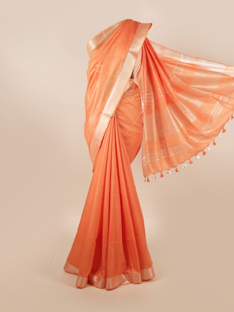 

Pothys Orange & Silver-Toned Zari Pure Linen Saree