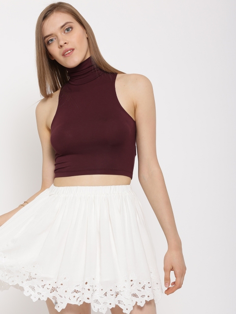 

FOREVER 21 Women Burgundy Solid Crop Top