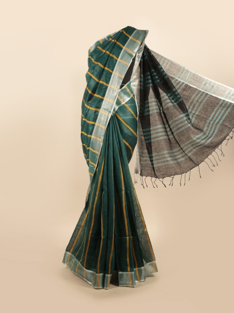 

Pothys Green & Orange Striped Pure Linen Saree