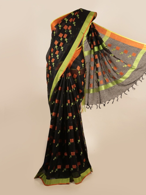 

Pothys Black & Green Woven Design Pure Linen Saree