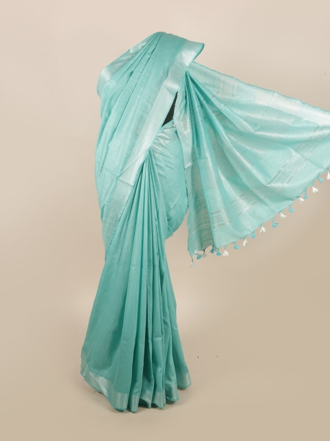 

Pothys Blue & Silver-Coloured Zari Pure Linen Saree