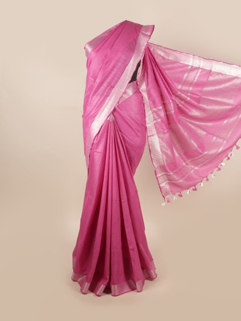 

Pothys Women Pink Printed Linen Saree
