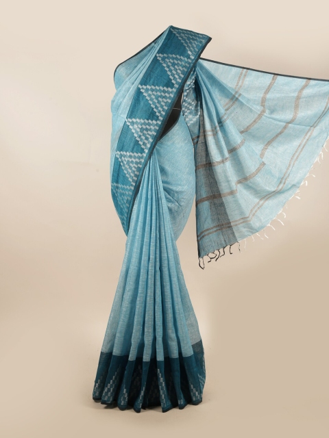 

Pothys Blue & White Printed Pure Linen Saree