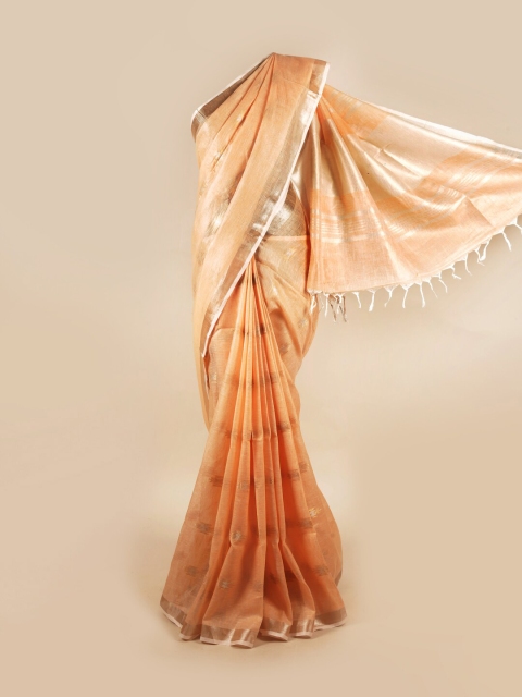 

Pothys Orange & Silver-Toned Woven Design Zari Pure Linen Saree