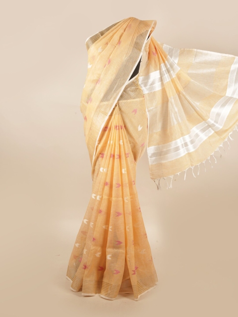 

Pothys Peach-Coloured & Silver Zari Pure Linen Saree
