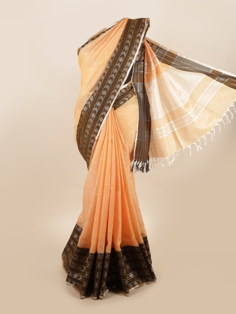 

Pothys Orange & Brown Woven Design Pure Linen Saree