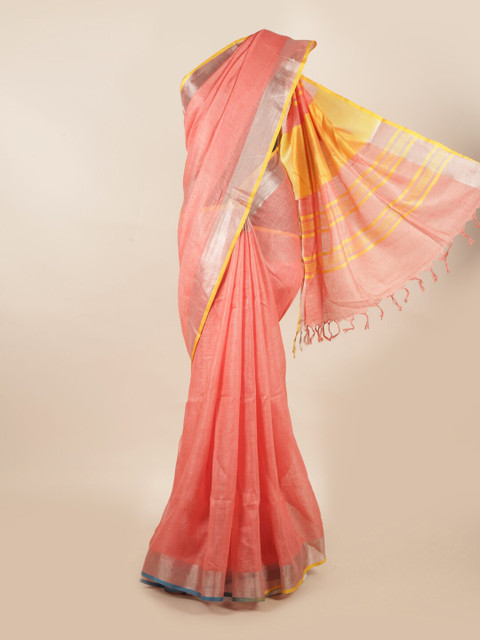 

Pothys Pink & Yellow Pure Linen Saree