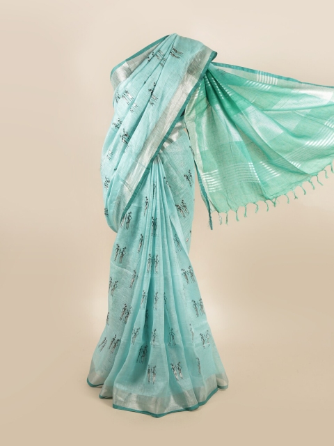 

Pothys Blue & Silver-Toned Woven Design Pure Linen Saree