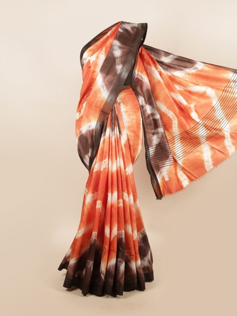 

Pothys Orange & Black Tie and Dye Pure Linen Saree