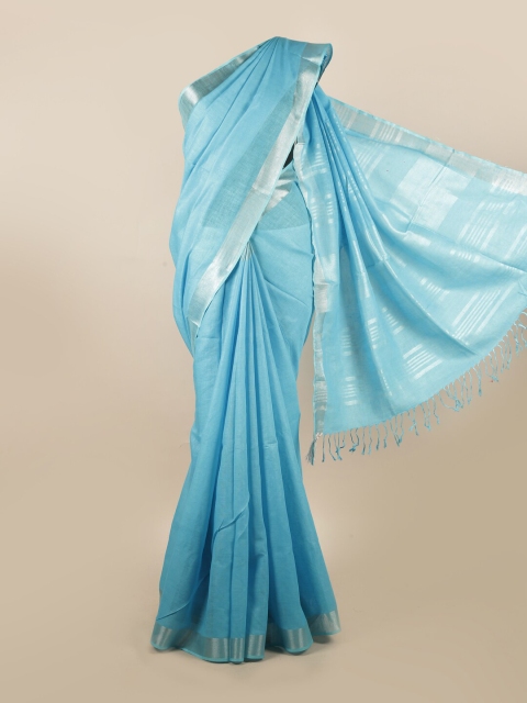 

Pothys Blue & Silver-Toned Zari Pure Linen Saree