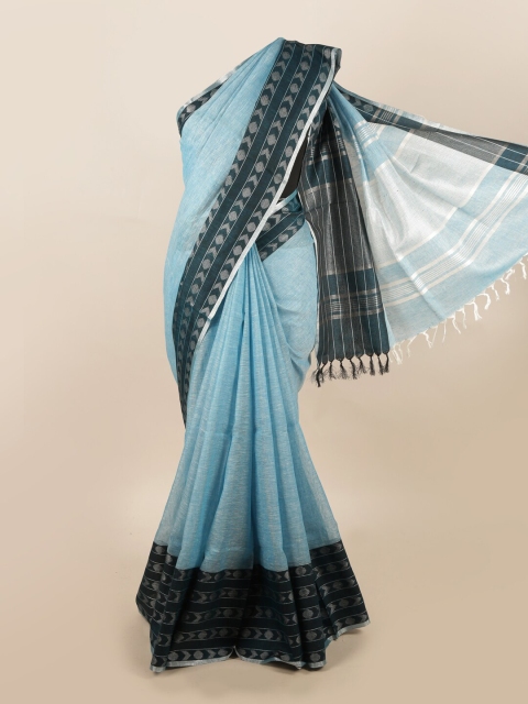 

Pothys Blue & Grey Pure Linen Saree