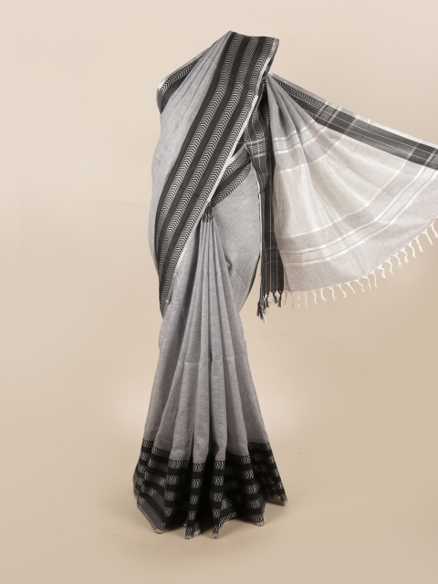 

Pothys Grey & Black Zari Pure Linen Saree