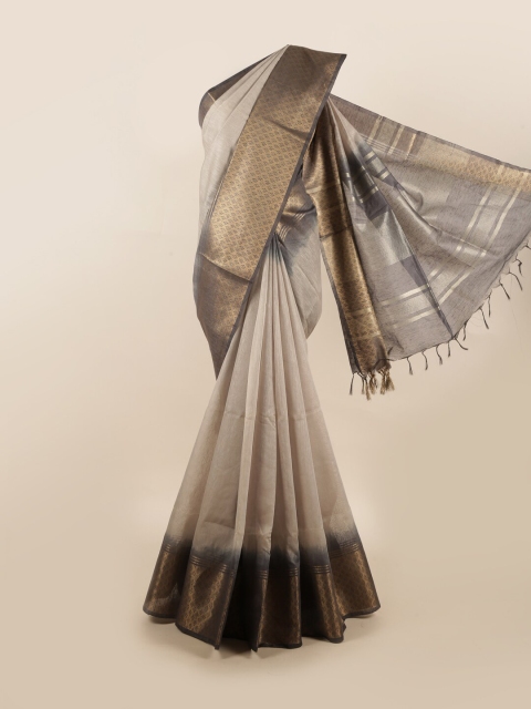

Pothys Beige & Grey Striped Pure Linen Saree
