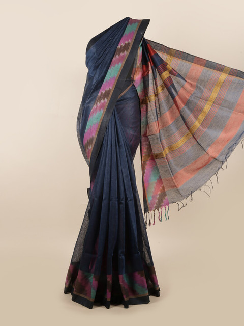 

Pothys Blue & Purple Striped Pure Linen Saree