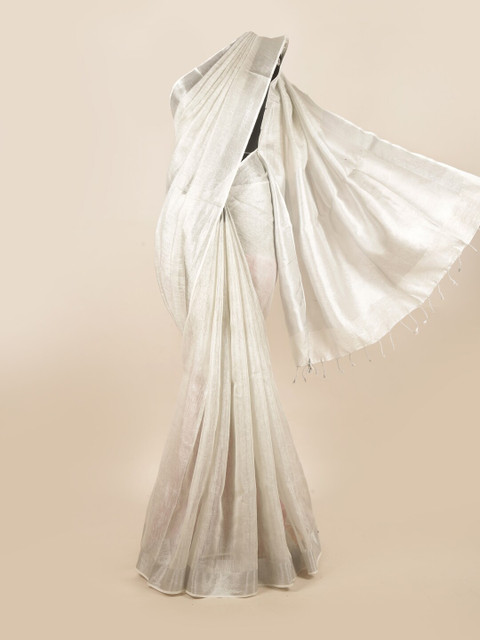 

Pothys Silver-Toned Woven Design Pure Linen Silver