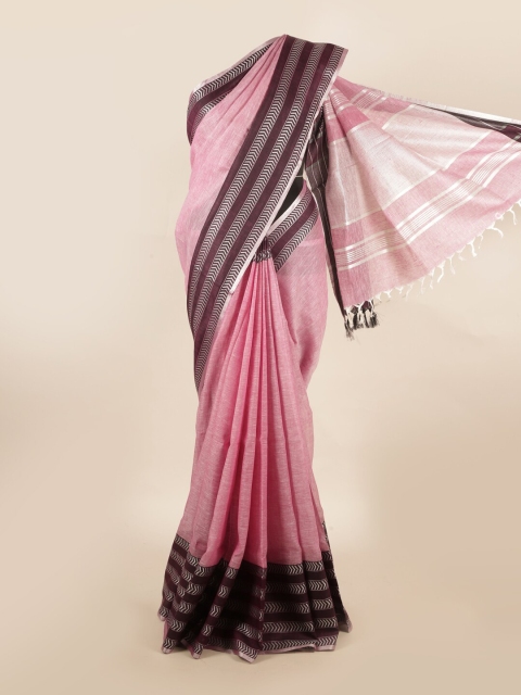 

Pothys Pink & Purple Striped Pure Linen Saree