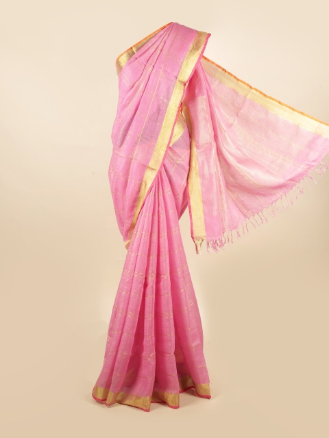 

Pothys Women Pink Printed Linen Saree