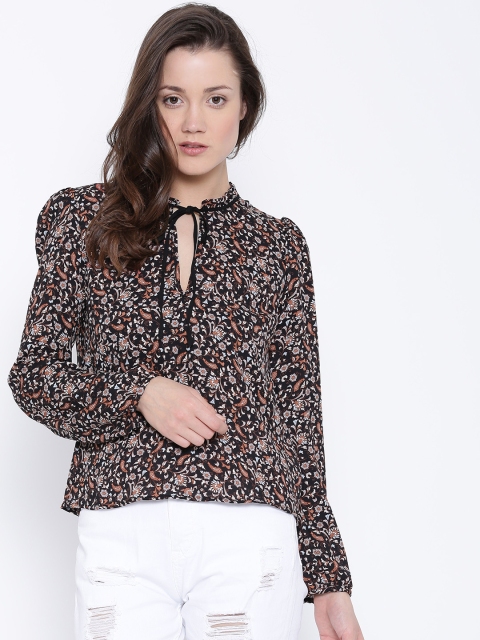

FOREVER 21 Women Black & Rust Orange Printed Top