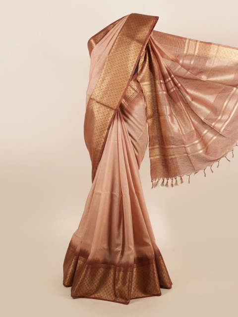 

Pothys Mauve & Brown Zari Pure Linen Saree