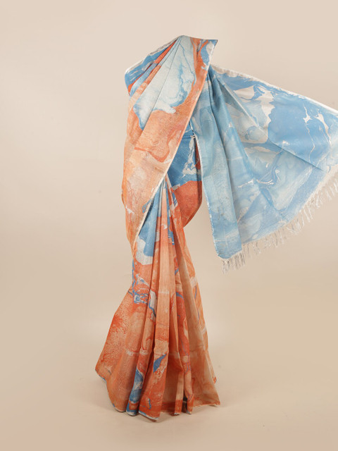 

Pothys Orange & Blue Pure Linen Saree